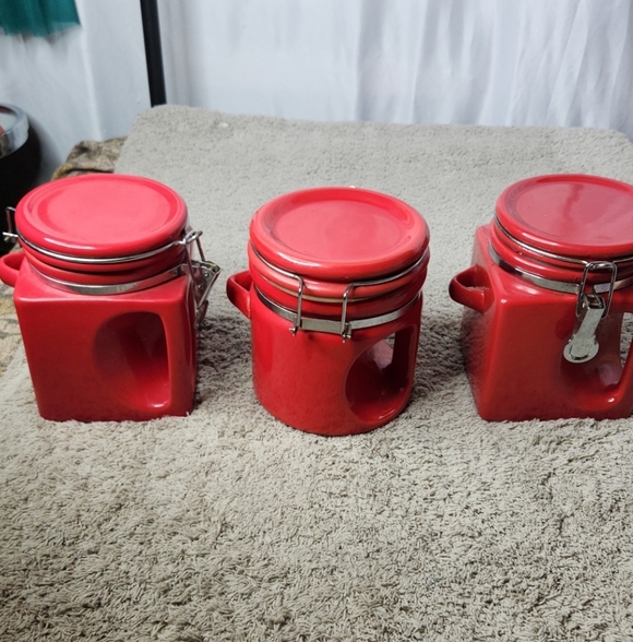 Unknown Other - 3 Red Kitchen Canisters